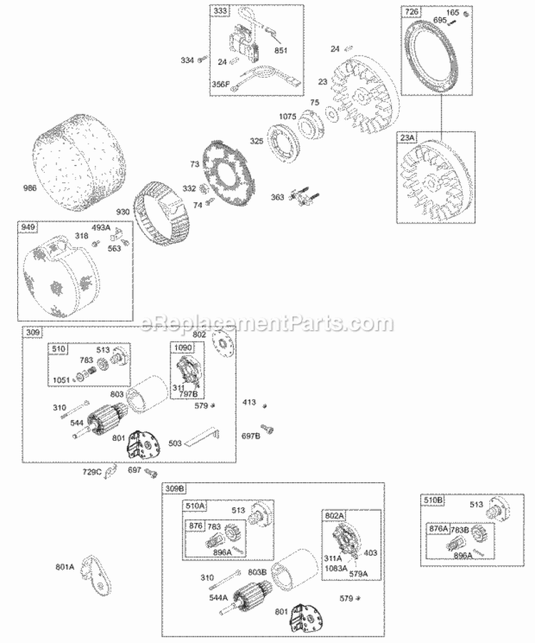 Electric Starter Flywheel Rewind Guard Diagram and Parts List for 192402-0127-01  Briggs and Stratton Engine